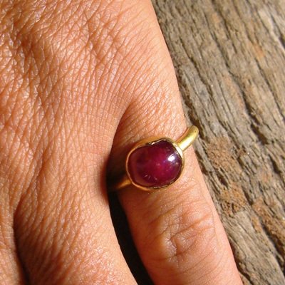 22K Hand made Solid Gold Ring featuring Cabochon Ruby
