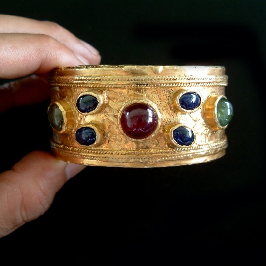 Handmade Gold plated with Mixed Gemstones Bangle
