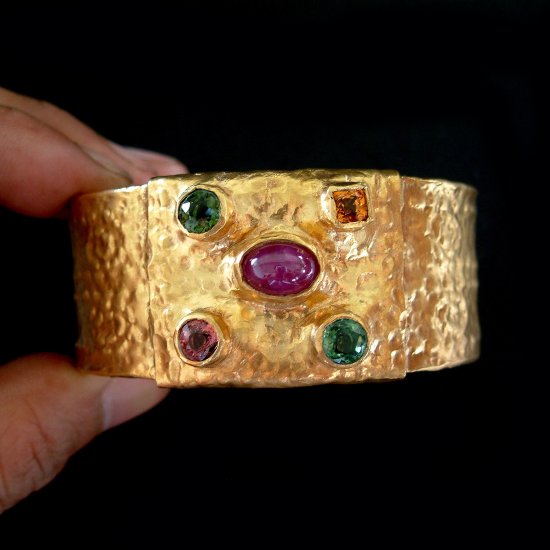 Handmade Gold plated with Mixed Gemstones Bangle