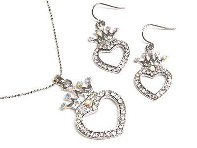 Designer Style Crystal Heart Earring & Necklace Set
