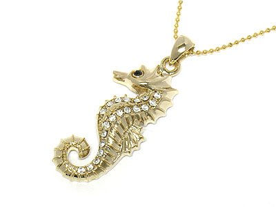 Golden Austrian Crystal Seahorse Necklace * Sale!