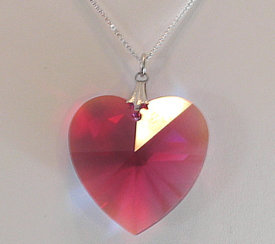 Bordeaux Aurora Borealis Crystal Heart Necklace