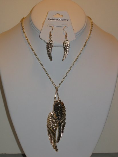 Designer Style Gold Angel Wings Necklace & Earring Set