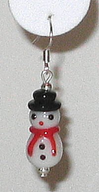 Lampwork Artglass Snowman Dangle Earrings