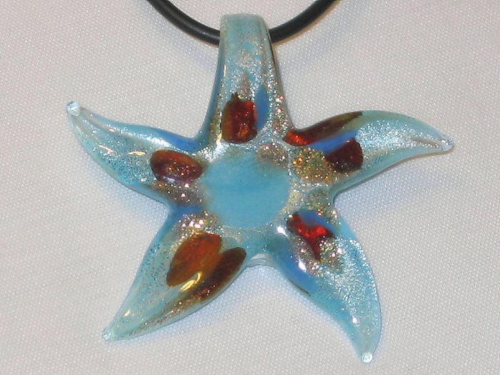 Murano Aqua Foil Artglass Starfish Necklace