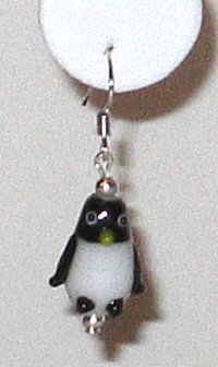 Lampwork Artglass Penguin Dangle Earrings