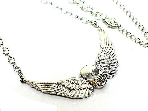 Crystal Skull with Wings Angel of Dealth Necklace