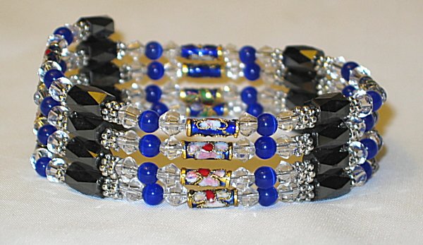 Royal Blue Catseye & Cloisonne Healing Magnetic Hematite Necklace