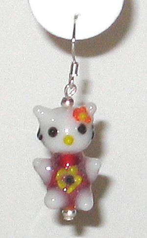 Adorable! Hand Blown Artglass Hello Kitty Dangle Earrings