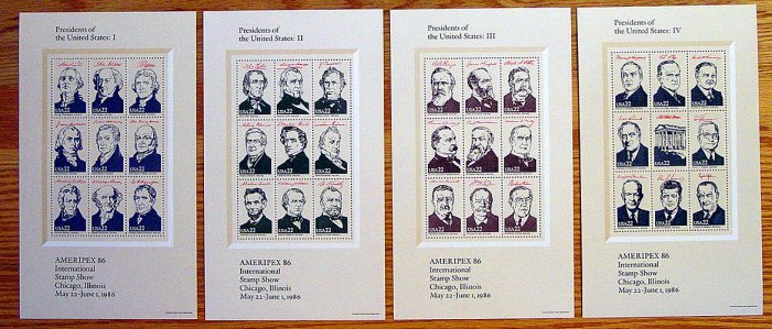 2216-2219 Four Presidential Stamp Panes Mystic $37.95