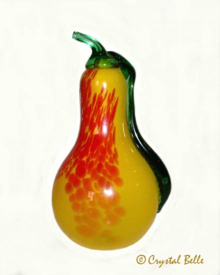 Czech Art Glass Fruit - Hand Blown Large Life Size Yellow Red Pear