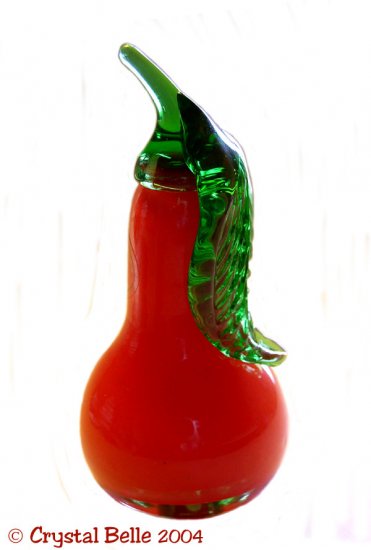 Art Glass Hand Blown Fruit Small Candy Red Pear, Unique Original