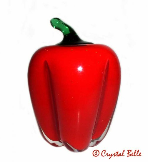 Art Glass Hand Blown Vegetable Paperweight Large Life Size Cany Red Bell Pepper