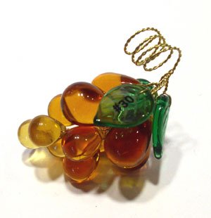 Art Glass Crystal Grape Cluster Bunch Miniature Golden Amber Grapes, Highly Polished Finish