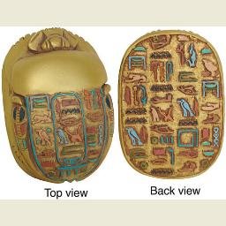Egyptian Scarab with Hieroglyphs, Gold Finish