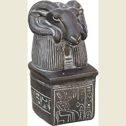 Amun-Ra as Ram on Base with Hieroglyphs