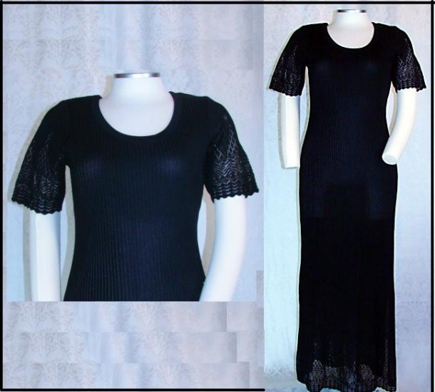 EXCLUSIVELY MISOOK LONG BLACK DRESS Small S Lace Side Slit Ribbed