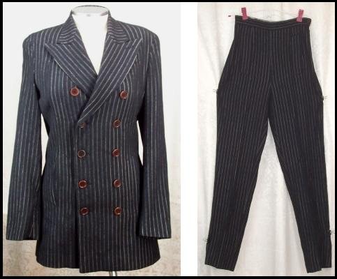 JEAN PAUL GAULTIER FEMME PINSTRIPE SUIT Size 40 6 Small Pants Lush Astrological Design Lining