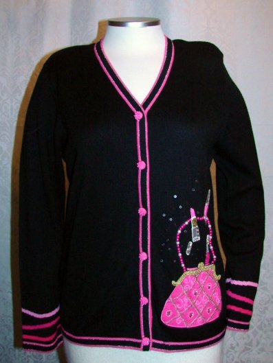 BEREK SWEATER PURSE POCKET S Small Black Pink Glitter Jeweled
