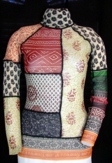 JEAN-PAUL GAULTIER TOP S Small Sheer Mesh MAILLE FEMME Turtleneck Colourful