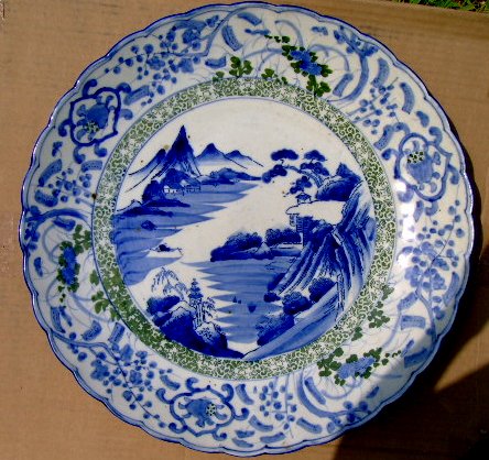 1800S JAPANESE MEIJI PERIOD 18" BLUE/WHITE GORGEOUS CHARGER: