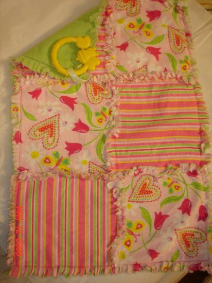 Pink/ Green Stripe/ Hearts Rag Lovey/ Security Blanket