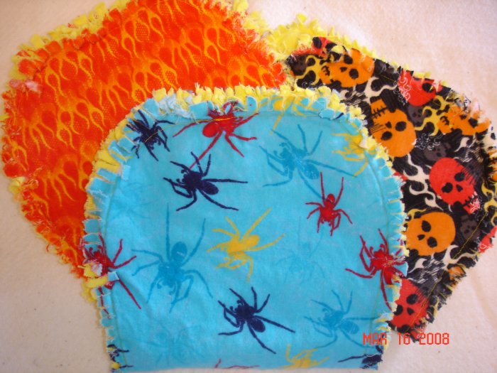 Set of 3 Flame/Skull/Spider Rag Burp Cloths