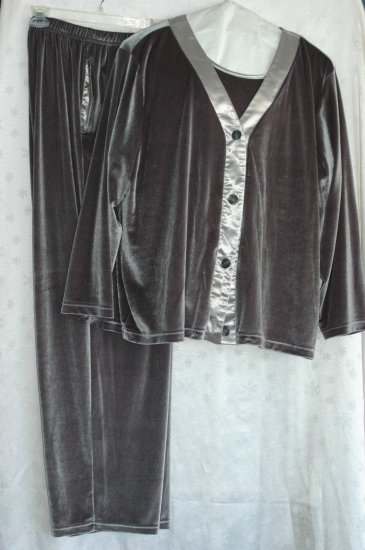 COLDWATER CREEK Silver Pewter Velvet & Satin 3 PIECE Pant Suit - Size 2X