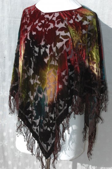 BURNTOUT VELVET Poncho - Fringe Edge - One Size Fits All