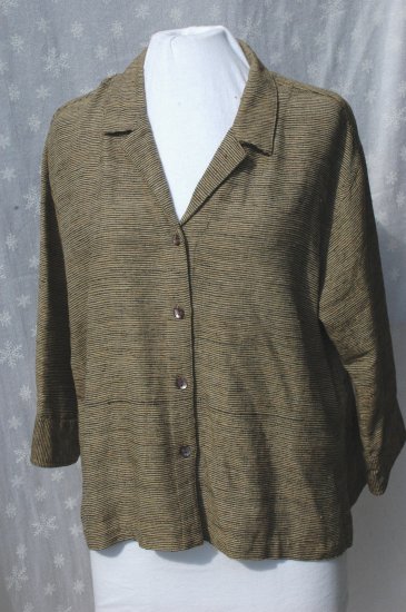 CHICO'S DESIGN Tan & Black SILK 3/4 Sleeve Blouse - Chico's Size 2 M L
