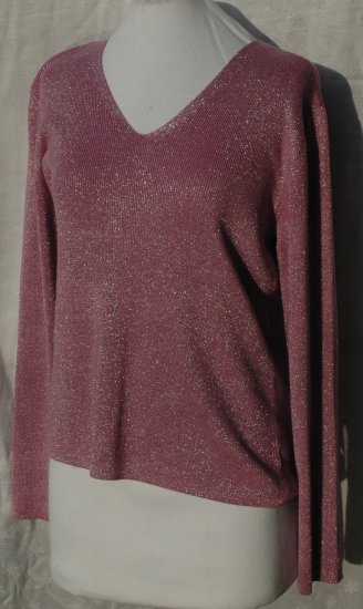NEW YORK & COMPANY Purple & Silver V Neck TOp - Large