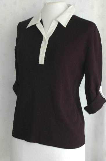 CHICO'S DESIGN Classic Black w/White collar Viscose Top - Chicos Size 1 Small Medium