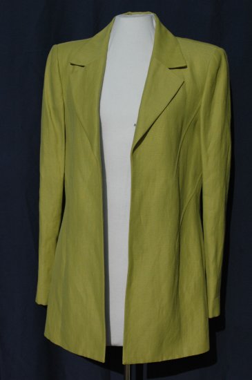 DANA BUCHMAN Open Tailored Linen & Rayon Green Blazer - Size 8