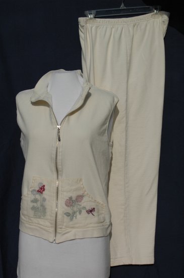 COLDWATER CREEK Ivory Sweat Pant & Zipper Vest Set - Large