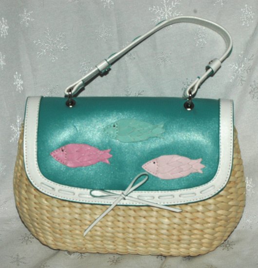 CAPELLI Straw Turquoise Fish Purse - NEW