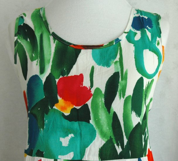 JAMS WORLD Vibrant Watercolor FLORAL Empire Dress PANIC Design - Large