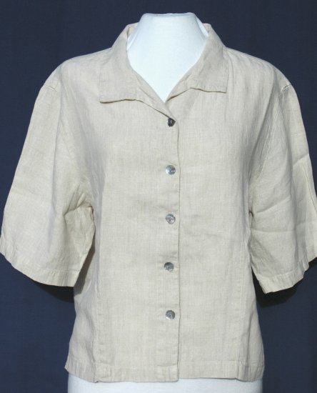 LINO by CHICO'S Khaki Linen Blouse - Chicos Size 2 Medium Large