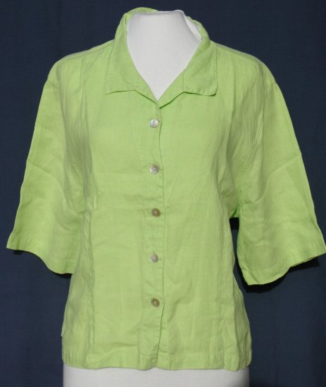 LINO by CHICO'S Vibrant Green Linen Blouse - Chicos Size 2 Medium Large