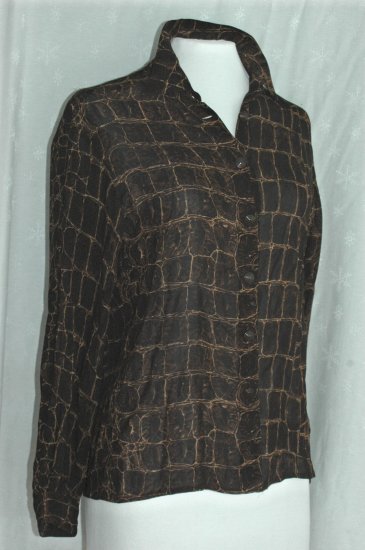 DANA BUCHMAN Brown Snake Animal Print Blouse - Size 4 Petite