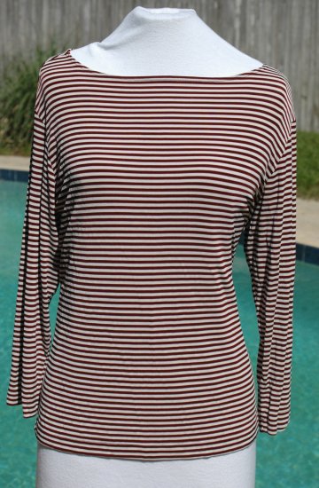 CHICO'S TRAVELERS Brick RED and White Strip Boatneck TOP - Size 3 Large