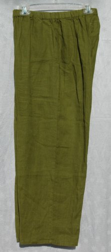 FLAX Vibrant Olive Green Linen Full Leg Cropped Pants - Size Small
