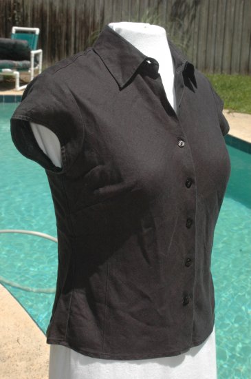 ANN TAYLOR LOFT Black LINEN Short Sleeve Blouse - Size 2