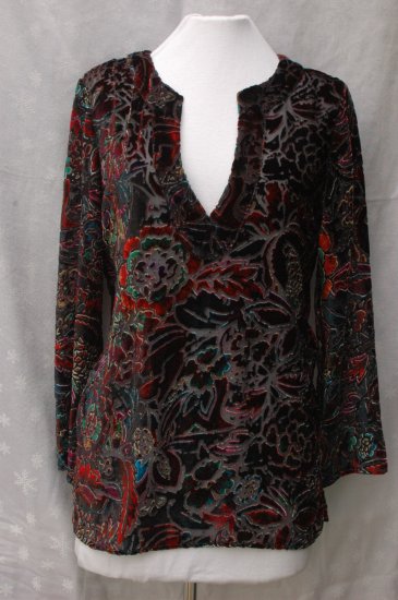 CHICO's Burnt Velvet - MULTI COLOR - Rayon & SILK TUNIC - Size 0 Small Medium