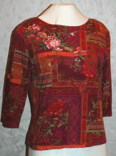 COLDWATER CREEK 3/4 sleeve Cotton sequin embroidered T-shirt - Size Small S
