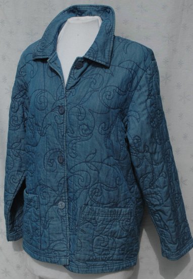 COLDWATER CREEK Quilted Denim Blue Button Jacket - Size Medium M