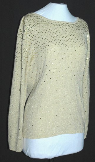 HAMPSHIRE STUDIO Gold Sequined knit Top - Woman Size 1X