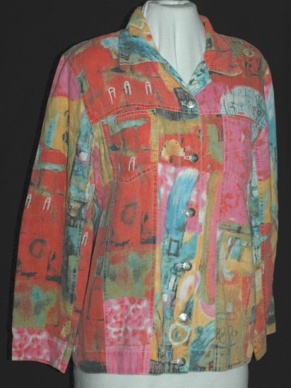 CHICO's DESIGN Vibrant watercolor Jeans Jacket - Chicos Size 0
