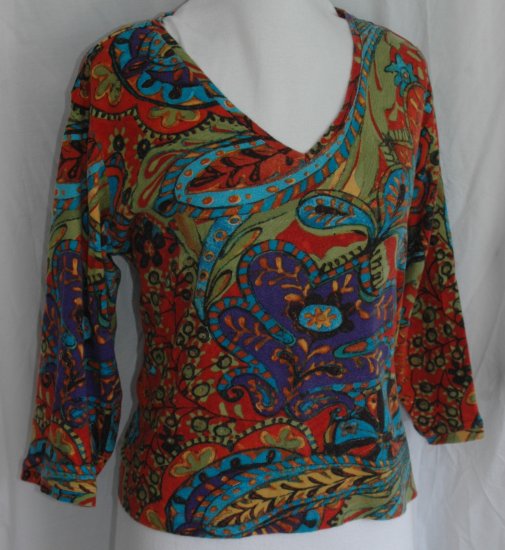 CHICO's Vibrant ¾ sleeve cotton top Size 3 Large