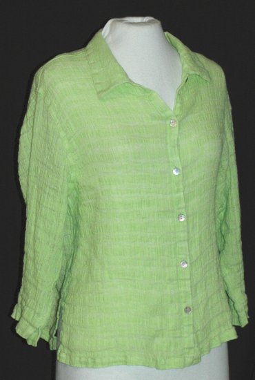 CHICO’S vibrant green LINEN blouse Chico's size 3 Large