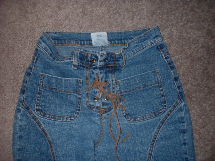 Girls' Size 8 Flare Blue Jeans Leather ties ***SHIPPING IS INCLUDED***